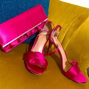 Magenta heels and clutch set. Three inch peep toe heels by Brash. Payless clutch